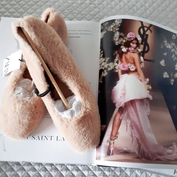 NWT Zara light brown taupe tan faux fur low heeled ballet flats, 8 - Picture 8 of 14